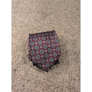 The Kensington Collection Mens Burgundy Geometric Medallion Silk Tie Made in USA